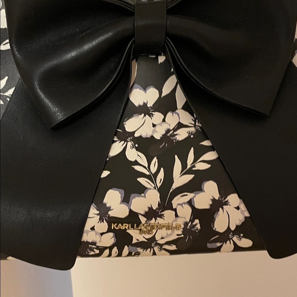 Karl Lagerfeld Black and White Floral Bow Bag
